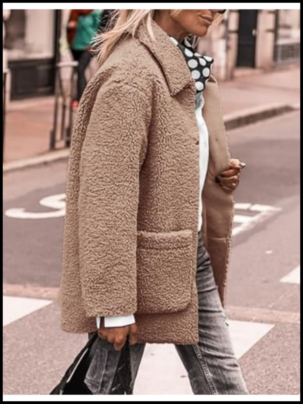 Faux Fur Sherpa Fleece Coat Button Down Winter Overcoat - Picture 3 of 6